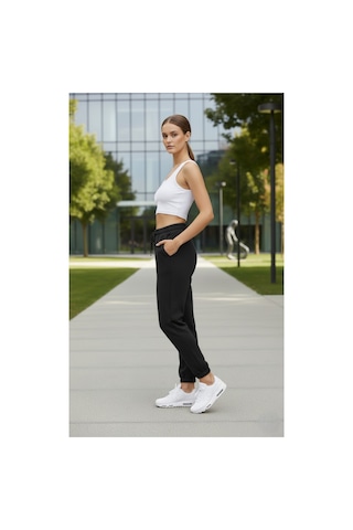 The Kadın 3 İplik Şardonlu %100 Pamuk Eşofman Altı - Yumuşak Dokulu Basic Jogger Siyah