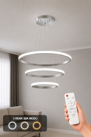 AvizeGO Rizon 3 Lü Led Sarkıt Avize 3 Renk Kumandalı Gri