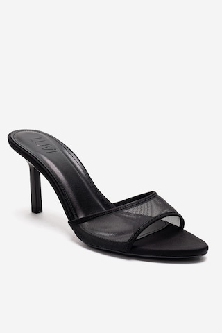 Luvishoes Monroe Siyah File Detaylı Kadın İnce Topuklu Terlik