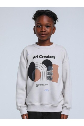 Jack Lions Erkek Çocuk Art Creators Yazılı İnce Şardonlu 2 İplik Sweatshirt-14256 Gri