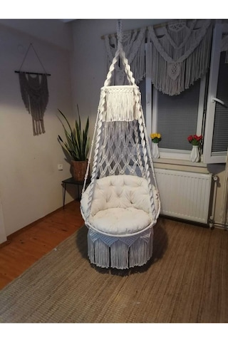 Elegant Concept Makrome Salıncak Minderi Ürün "salıncak Görsel Amaçlı Kullanılmaktadır" Krem
