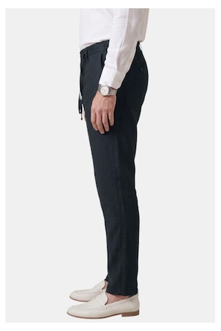 Deepsea Lacivert Slim Fit Likralı Keten Dokulu Lastikli Belli İpli Yazlık Erkek Pantolon 2603001