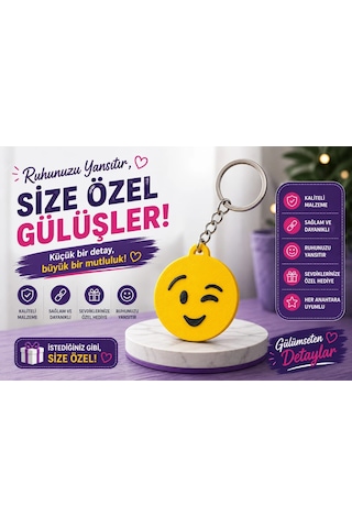 Emoji Anahtarlık , Göz Kırpan Emoji Şeklinde Araç Anahtarlık - Emoji Araba Anahtarlığı