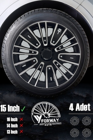 Fiat Bütün Modelleri İçin Uyumlu 15" İnç Gri-siyah 4 Adet Jant Kapağı Egea Linea Albea Punto Vb.