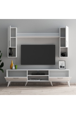 Mega 180 lik Kapaklı Raflı Tv Ünitesi Beyaz - TVU0201