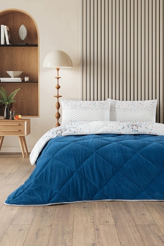Evoria Battal Boy Lüx Wellsoft Yorgan Çift Taraflı - 2 Adet Yastık Kılıflı Yorgan Seti 215x235 Cm Mavi