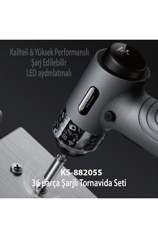 Kingsdun Sarjli Tornavida Seti 36 Parçali Manyetik Uç 5v 2500mah