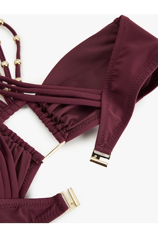 Koton Pencere Detaylı Çapraz Askılı Boncuklu Bikini Üstü Bordo 5sak10207mm Bordo
