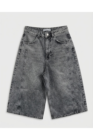 Itsbasic Kadın Gri Renk 4s6-13 Mega Baggy Fit Paça Ve Cep Detaylı Özel Tasarım Denim Şort
