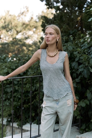 Mai Collection Mai Studios Co. Veilinas Asimetrik Füme Keten Crop Füme