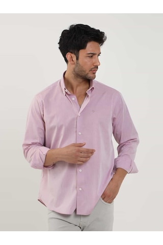 Dufy Bordo Erkek Regular Fit Düz Brent Düğmeli Yaka Uzun Kol Gömlek - 102224-bordo Bordo