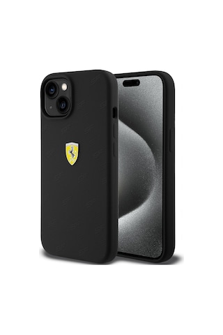İphone Uyumlu 15 Kılıf Ferrari Lisanslı Metal Logolu Sf Yazılı Kapak Siyah