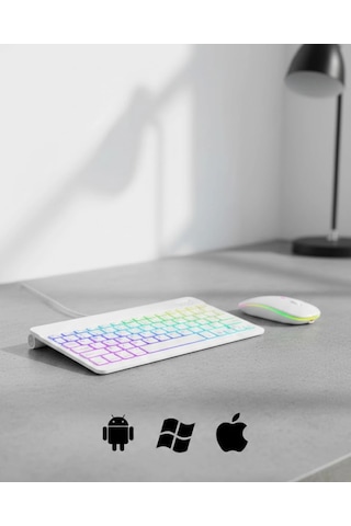 Türkçe Q Aydınlatmalı Klavye Mouse Seti Kablosuz Bluetooth Destekli Diğer