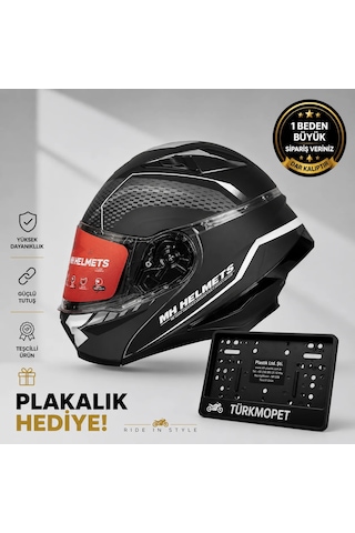 Mh Sports Çene Açılır Güneş Vizörlü Kask + Plakalık Mat Siyah