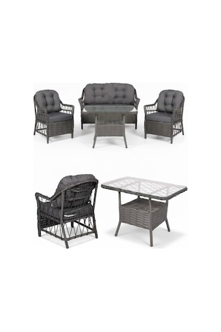Dora Garden Home Inci 2+1+1 Rattan Bahçe Takımı Masalı Antrasit