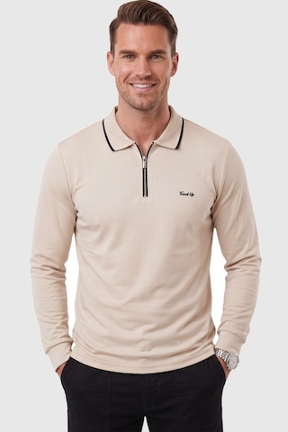 Deepsea Erkek Slim Fit Tüylenmeyen Fermuarlı Polo Yaka Bej Sweatshirt Yumuşak Dokulu Sweat 2708517