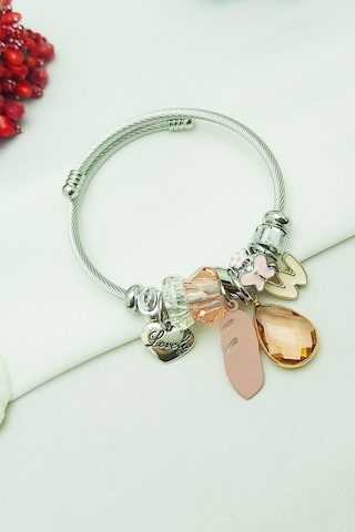 Lovely Kelebek Charmlı Çelik Bileklik Silver