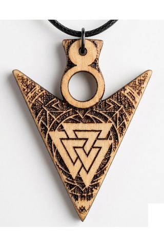 Valknut Sembollü Üçgen Ok Ucu Ahşap Kolye İskandinav Viking Huş Ağacı Unisex Madalyon Kahverengi