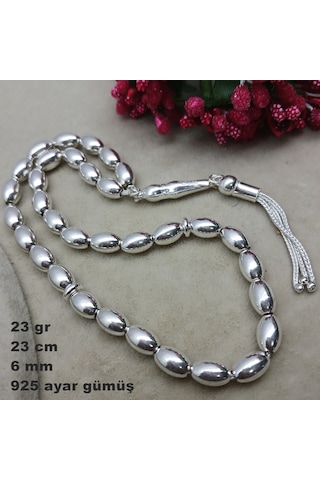 925 Ayar Gümüş Tesbih Arpa Kesim Düz Model Büyük Boy