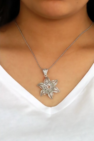 Zultanit Taşlı Lotus Çiçeği Telkari Gümüş Kolye (506088862)