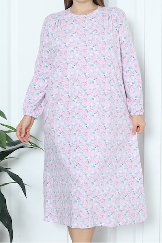 Nicoletta Kadın Tunik Uzun Gecelik Uzun Kollu Büyük Beden Pamuklu Pembe Pembe