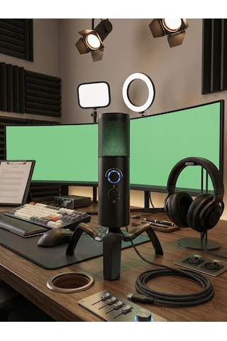 Profesyonel Usb Rgb Tak Çalıştır Mikrofon Çift Yönlü Kayıt Özellikli Yayıncı Ve Oyuncu Mikrofonu