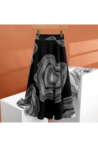 Zanzea Kadın Rahat Elastik Bel Yaz Baskılı Uzun Etekler Siyah