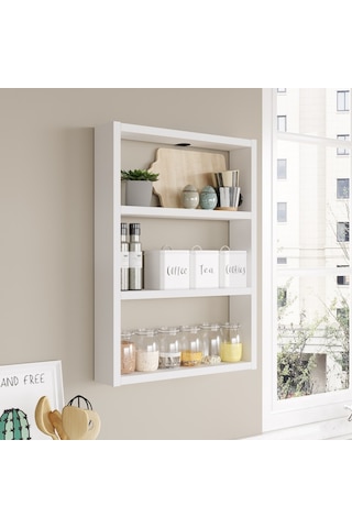 Yurudesign Pera 3'Lü Duvar Rafı Mutfak Banyo Rafı Beyaz Pr1-W