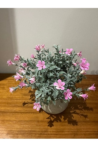 Saksıda Dekoratif Pembe Bahar Çiçeği - 20 Cm Yapay Çiçek 3 Saksı Pembe