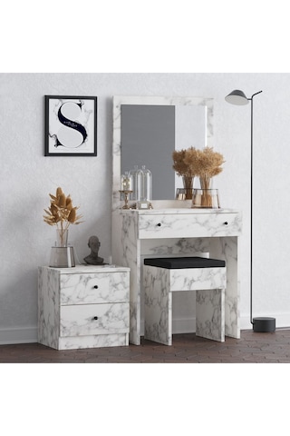 Decormet Nice Makyaj Masası Carrara Marble Beyaz