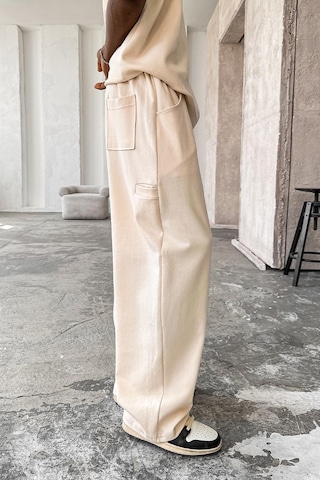 Krem Cozy Premium Pileli Baggy Eşofman Krem