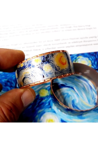 Copper Anatolian Van Gogh - Starry Night - Yıldız Bakır El İşçilikli Lüks Bilezik Bakır