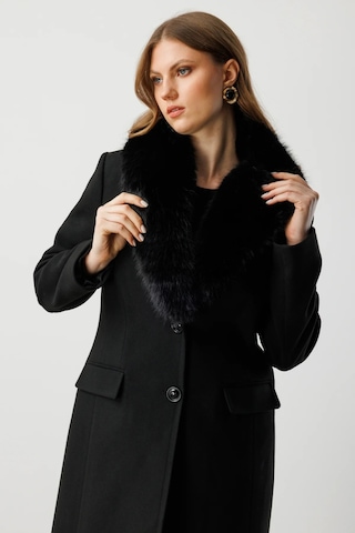 Ekol Kadın Büyük Beden Yakası Kürklü Kaşe Kaban 6313 Siyah Siyah