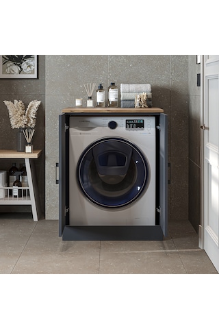 Çamaşır Kurutma Makinesi Alt Dolabı Kapaklı Banyo Alt Dolap Antrasit - Atlantik Çam