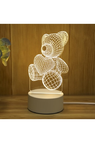 3d Gece Lambası Usb Renkli Uzaktan Kumanda - Sevimli Ayıcık Diğer
