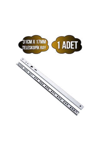 Teleskobik 17mm Çekmece Rayı Gömme Bilyeli İnce Ray 17mm 31cm 1 Takım Krom Çok Renkli