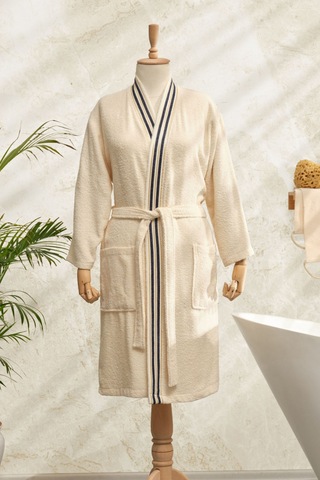 Karaca Home Minka Off White Lacivert Sonil %100 Pamuk S/M Bornoz