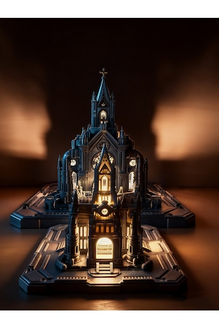 Cyberpunk Katedral Gece Lambası - Fütüristik Dekoratif Masa Lambası
