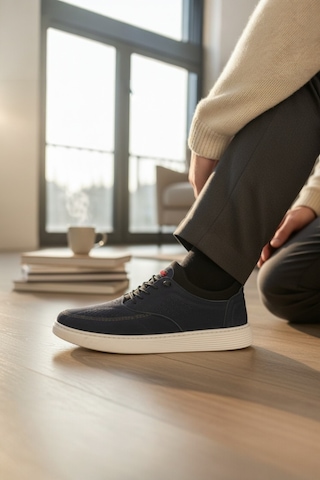 Enoch Hakiki Deri Lazer Kesim Dikişli Erkek Sneaker Ortopedik Taban Lacivert