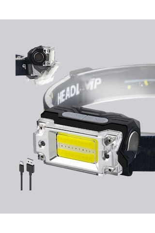 Kafa Lambası Led Fener Pratik Taşınabilir Ayarlanabilir Usb Şarjlı Açık Bej