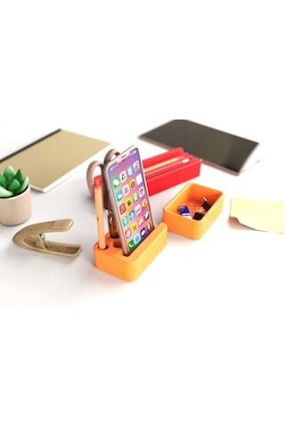 Idy Arc - Desk Organizer Mıknatıslı Çok Bölmeli Masaüstü Düzenleyici Ve Telefon Standı Turuncu - Kırmızı
