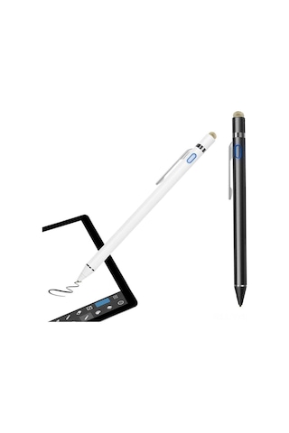 Geeksen Huawei Vivo Xiaomi Oppo İpad Uyumlu Android İçin 2-in-1 Capasitif Dokunmatik Kalem - Beyaz Yp0004 Kelebek Ucu Ve Klasik Uçlu