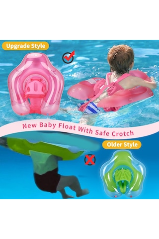 Qingmipy "swimboboy Şişme Bebek Yüzme Simidi - Güneşlikli Ve Pompalı 3-24 Ay İçin" Pembe