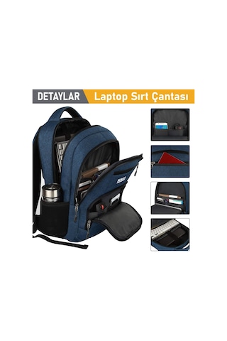 Haegs Laptop Sırt Çantası, Multi Cepli İş Seyahat Çantası - Koyu Koyu Mavi