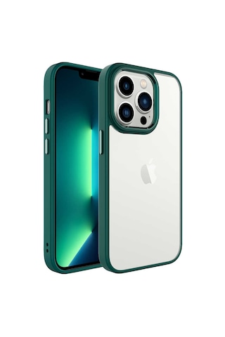Apple Uyumlu iPhone 14 Pro Kılıf Şeffaf Arka Yüz Kamera Yükseltili Silikon Ogaa Koyu Yeşil