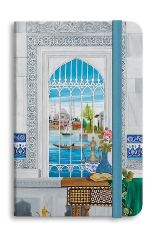 Boğazı Seyretmek El Yapımı Ciltli Defter Telifli Sanat Eseri Minyatürlü Kapak Açık Mavi