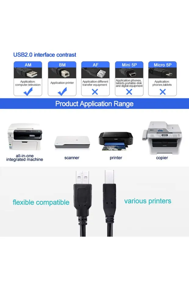 1.5 Metre Usb Yüksek Hızlı 2.0 A-b Erkek Kablosu 1.5m Canon Brother Hp Epson Yazıcı Fax Kablosu Standart Kablo