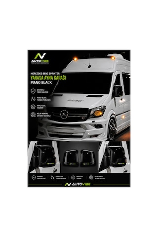 A Kalite Fiber Yarasa Ayna Kapağı Mercedes Sprinter Piano Black Boyalı Tam Uyumlu 2015-2019