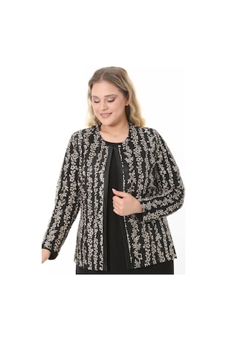 Ladies First Büyük Beden 3890 Siyah-altın Ceket+bluz Takım 001