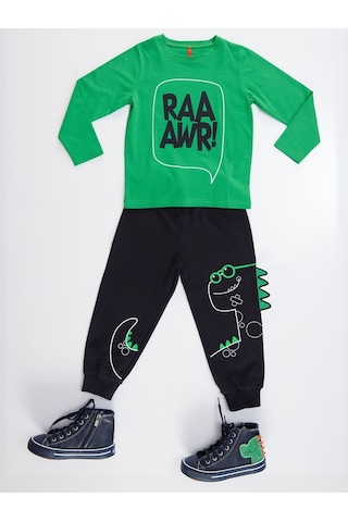 Denokids Tırtırlı Dino Erkek Çocuk Pantolon Takım Çok Renkli